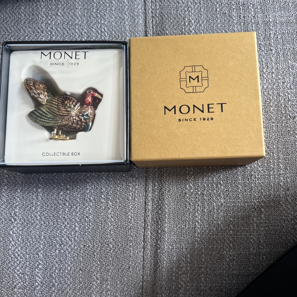 MONET Trinket Box TURKEY Collectible Enamel Keepsake NIB Fall Thanksgiving